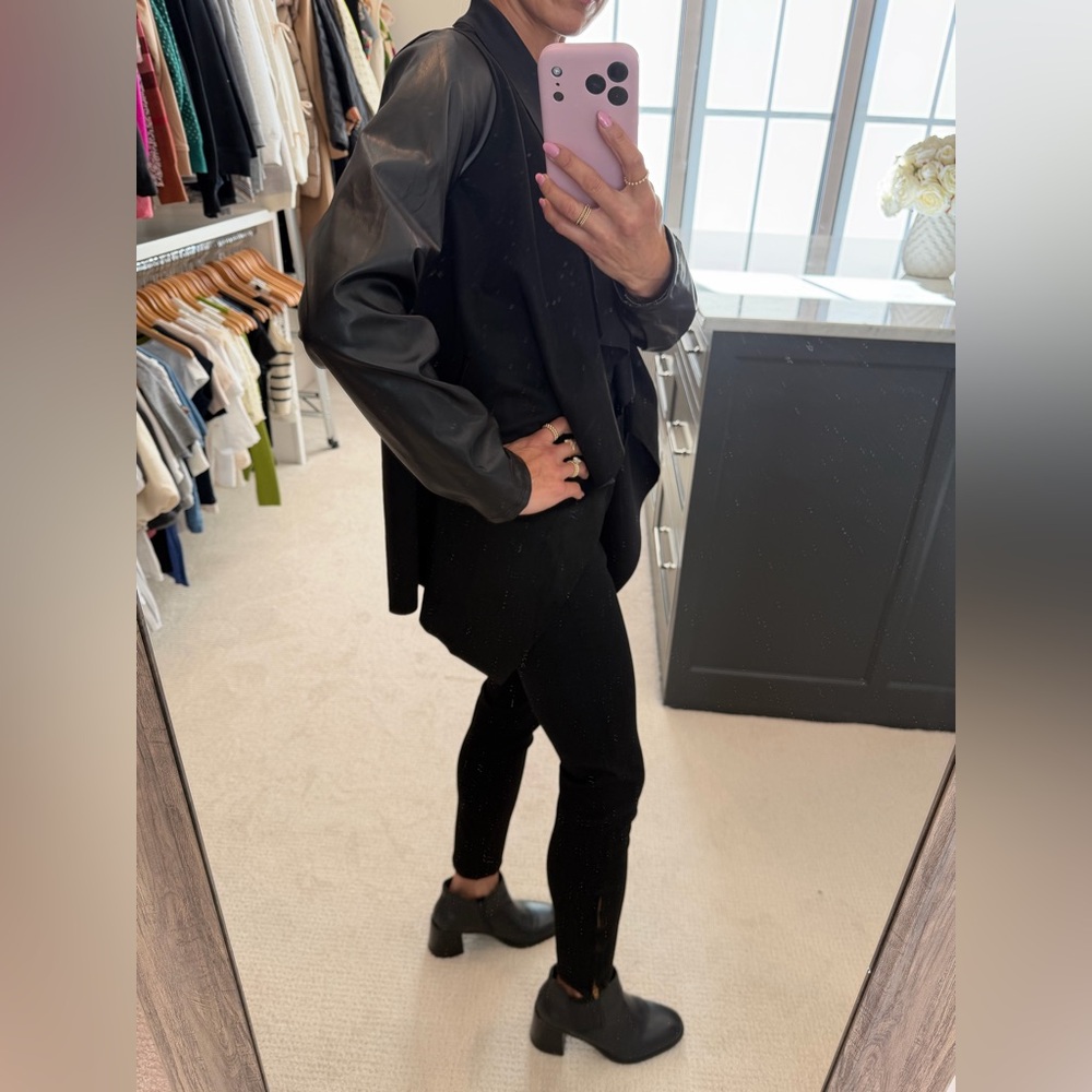 fab'rik Black Women's drape Jacket with Faux Leather Sleeves New - Picture 3 of 7